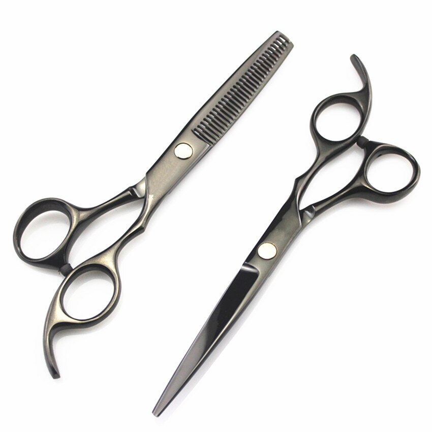 6 tommer japan 440c hårsaks klippesaks salon saks udtynding sissors barber makas frisør saks: Sort