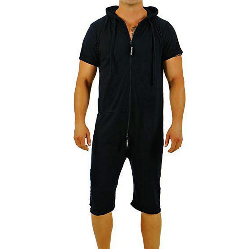 hommes combinaison une-pièce vêtement pyjama homme combishort été fermeture éclair manches courtes onesie mâle combinaison Streetwear salopette
