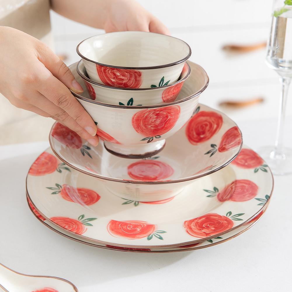 Mdzf sweethome keramisk rose servise sett nudler biff salat tallerken suppe skje ris bolle melk krus saus parabol kjøkkenverktøy