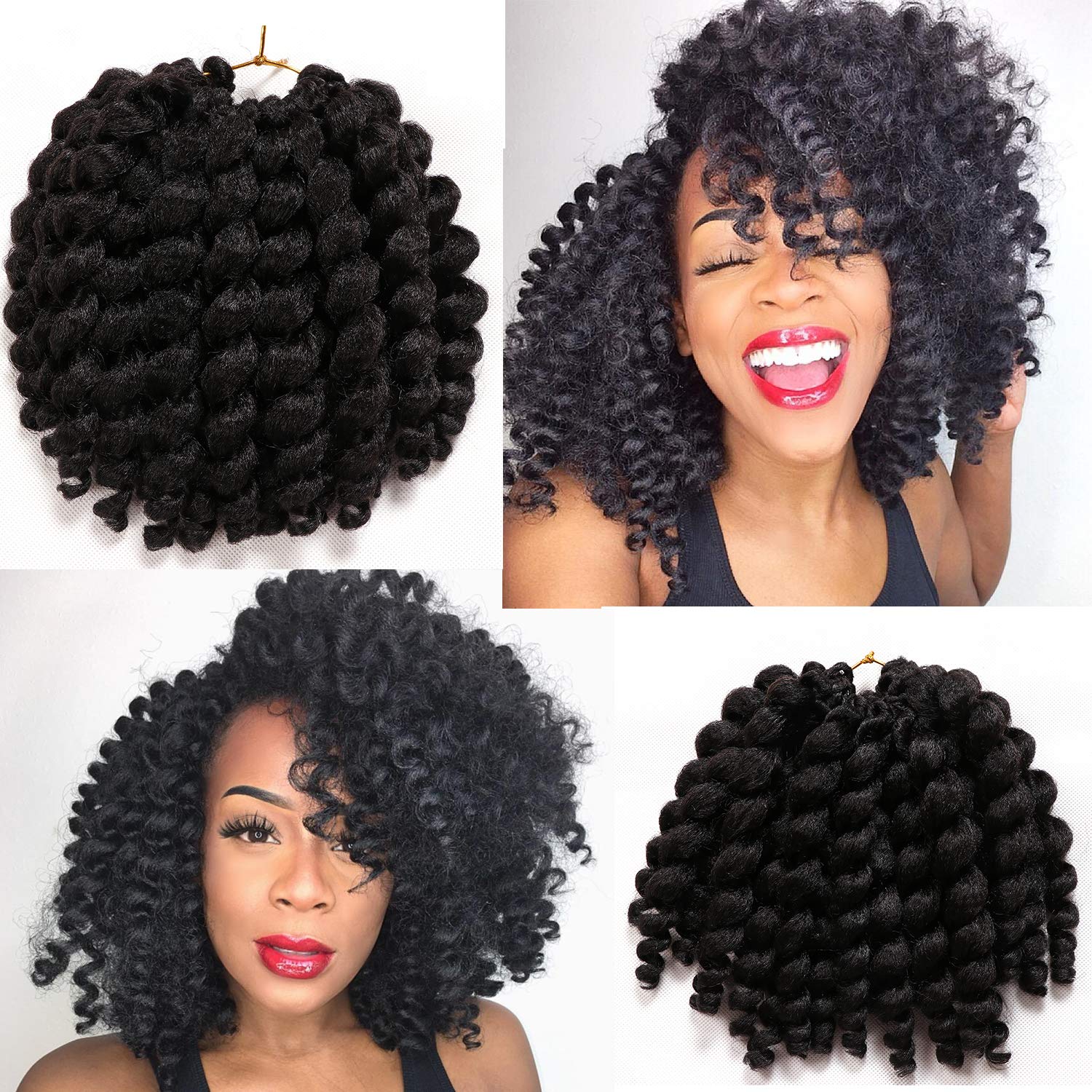 Pelo de ganchillo rizado con varita, pelo de ganchillo jamaicano de 8 pulgadas para mujeres negras, pelo de ganchillo negro Natural, pelo corto y rizado de ganchillo: #1B / 1 unids/lote