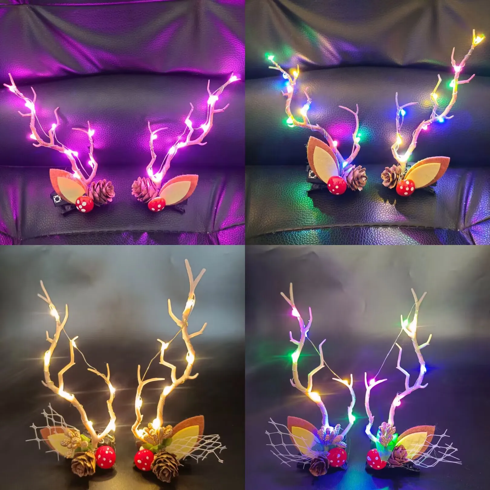 Pinzas para el pelo con luz LED, horquillas de Navidad con astas de reno, tocado para , niña, niño, Adulto, Festival de boda, 10 pares