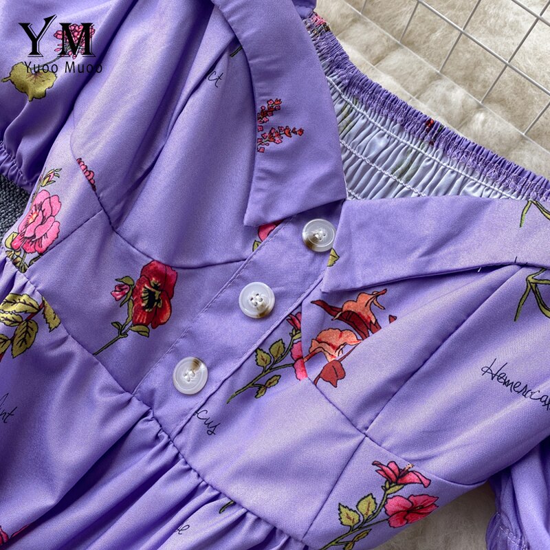 Yuoomuoo kvinner sommer ins lang kjole kvinnelig stil blomsterprint maxi kjole dame a-linje festkjole vestidos