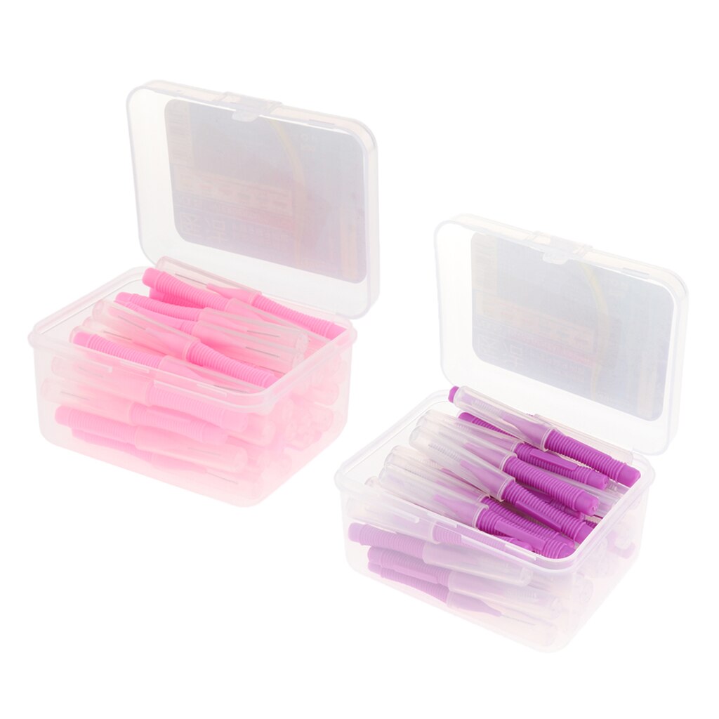 80 Packs Inter Brush Tooth Pick Flosser Toothpick Purple+Pink