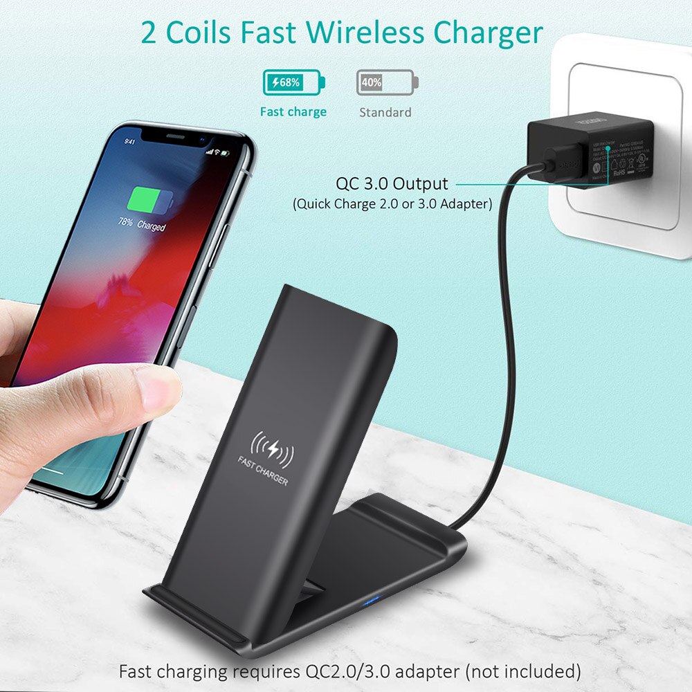FDGAO Wireless Charger 15W - Fast Charging Stand for iPhone 12/11/X/8, Samsung S21/S20/S10 - USB C