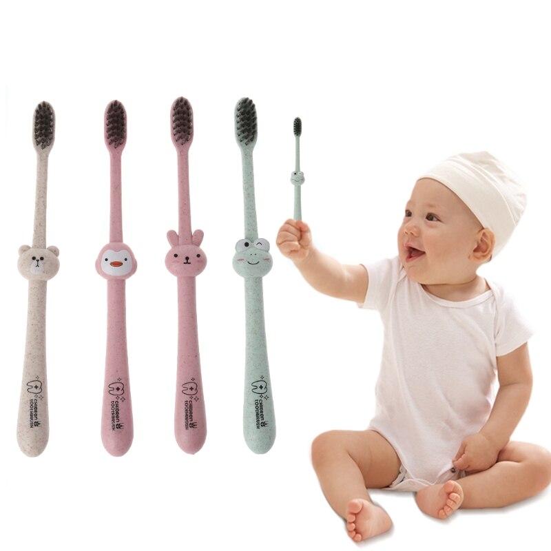 Baby tandbørste naturlig hvede halm tegneserie småbarn barn nyfødt tandlæge mundpleje bambus fiber børn tandbørste