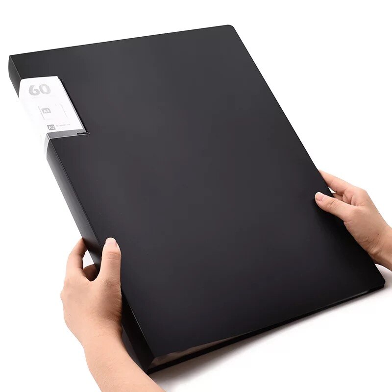 40 60 Pages A3 File Folder Painting Paper Organizer Storage Bag Document Sheet Protectors Book Display Stationery: 60 pages black