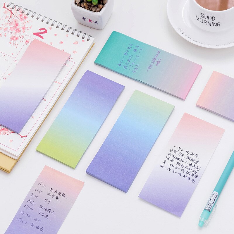 1 Piece office Rainbow colorful self-adhesive note Memo Pad cartoon writing paper sticky notes