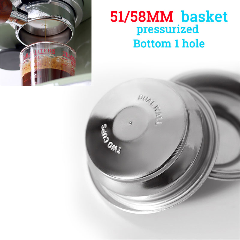 Panier de filtre à café pressurisé à 1 trou, 51MM/58MM, tasse simple/Double, adapté au porte-filtre 51mm/58mm, outil à café expresso