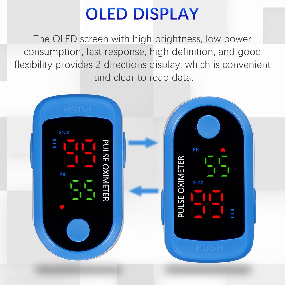 Finger Pulse Oximeter OLED Display Blood Oxygen Saturation Monitor SpO2 Pulse Rate Measurements Portable Oximeter Indoor Outdoor