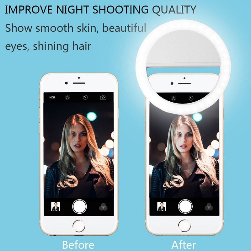 Carica USB universale Led Selfie Ring Light Clip-on Fill Light Night cellulare Lens LED Selfie Lamp Flash Ring per tutti i telefoni