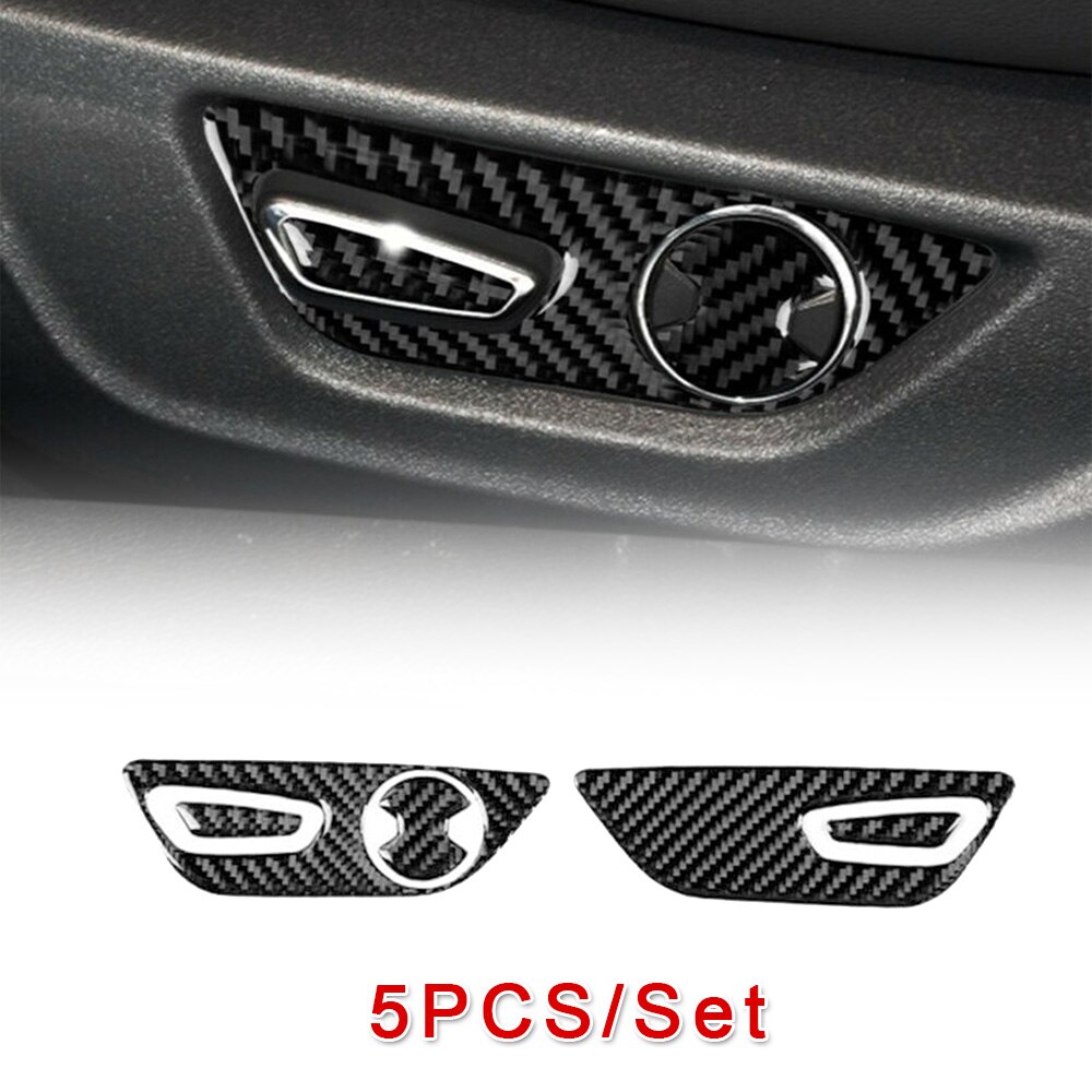 5Pcs Voor Ford Mustang -19 Koolstofvezel Autostoel Aanpassing Knop Trim Cover Stickers Auto Styling Accessoires