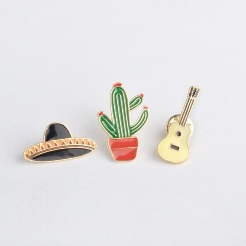 Mexicaanse Gitaar Cactus Planeet Epoxy Metalen Pin Badge Jeans Meisje Bag Mode-sieraden Badge Decoratie