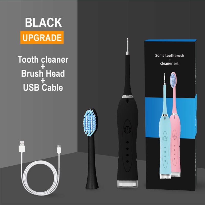 Eléctrico eliminador de sarro Tártara de blanqueamiento Dental recargable USB diente limpiador hogar portátil cálculo Dental removedor: BLACK SET 1