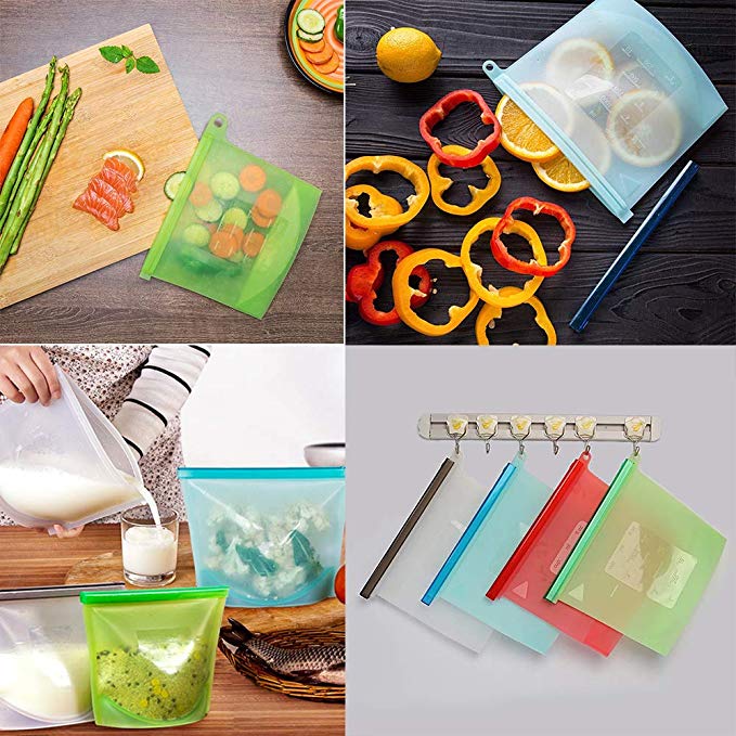 Tetou genanvendelig silikone taske mad opbevaring poser frugt pose forsegling lynlås frysepose madlavning friske poser