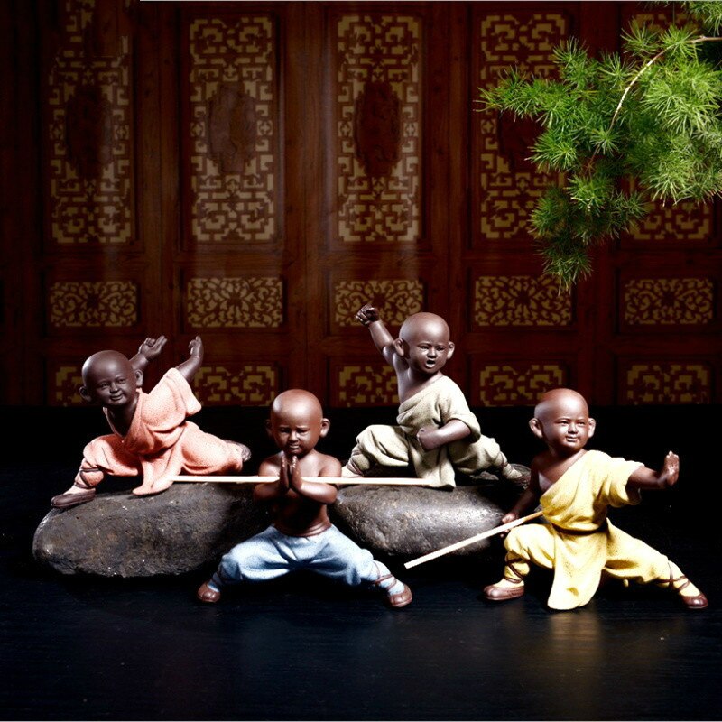 Escultura de pequeño Monje, estatua de cerámica para decoración del hogar, artesanía, juego de té de estilo chino, escultura de Buda, Idea de