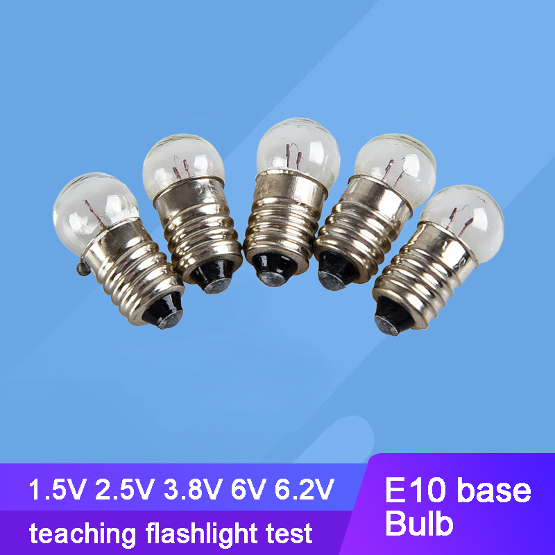 10 Uds E10 1,5 V 2,5 V 3,8 V 4,8 V 6V 6,2 V pequeña bombilla para linterna de enseñanza de experimentos de prueba