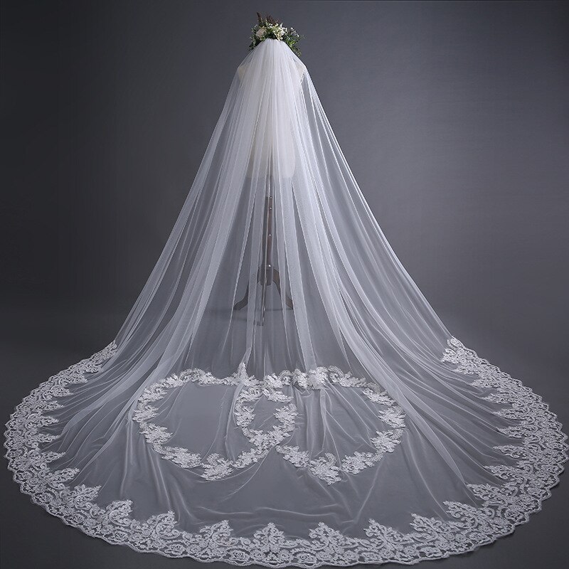 Voile de mariée dos en dentelle 3M | Motif amour, voile de mariage cathédrale avec peigne,