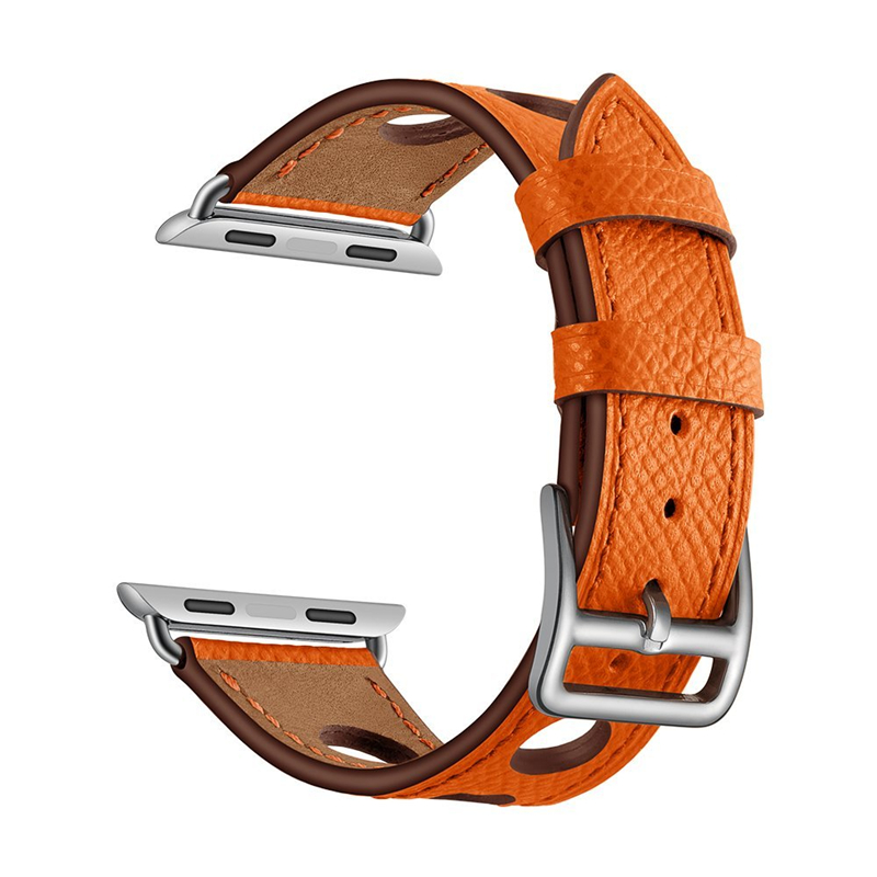 Pulsera de cuero con agujero hueco a la para Apple Watch, correa de 38 40 41mm 42 44 45mm, correa de reloj iWatch Series 3 4 5 6 7 SE: BLACK WHITE / 12 mm