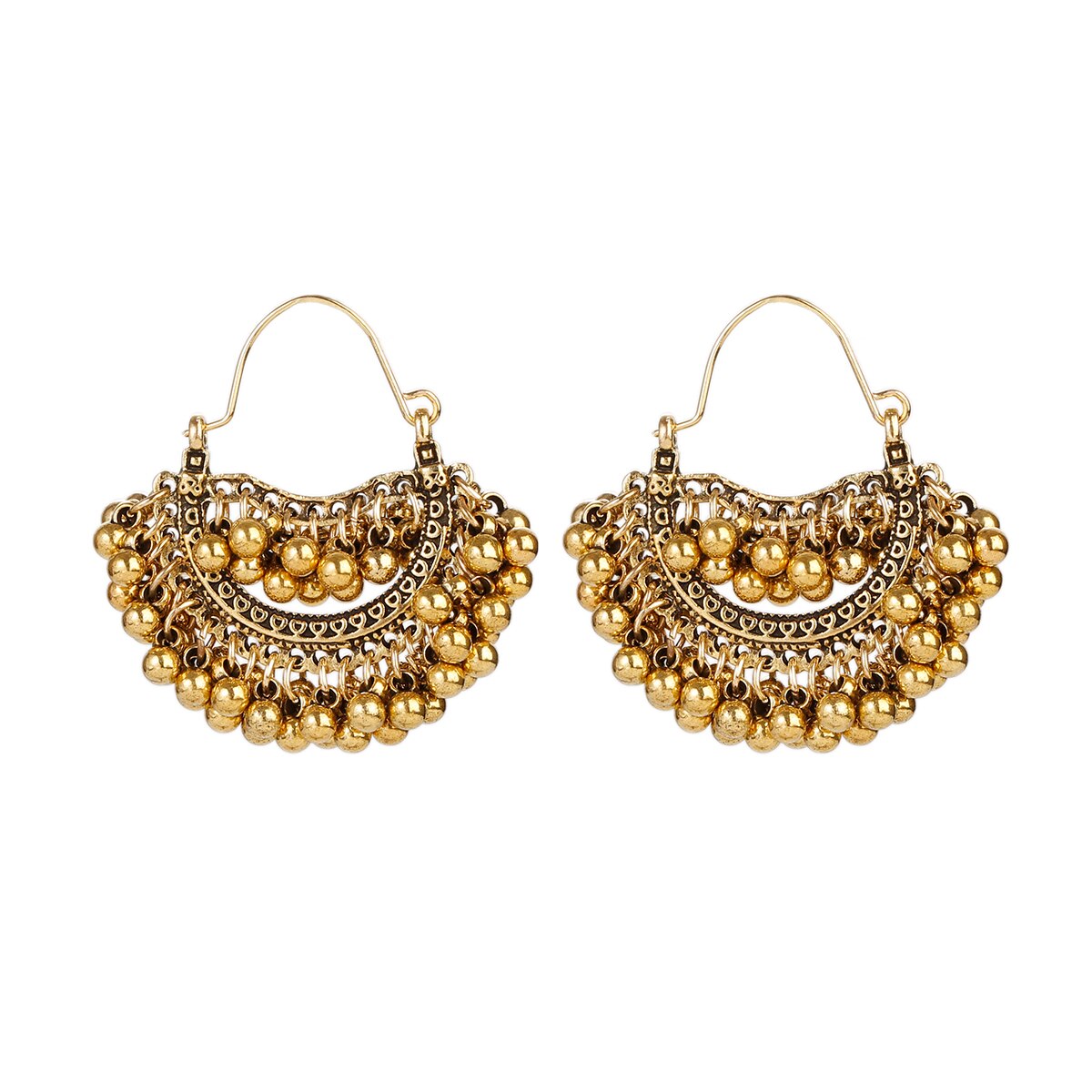 Vintage Retro Goud Legering Sector Bollywood Geoxideerd Oorbellen Voor Vrouwen Boho Etnische Kralen Kwastje Jhumka Dangle Oorbellen: Gold