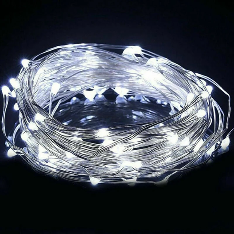 Guirnaldas de luces LED con botón de cadena, luz con batería, decoración del hogar, sala de estar, dormitorio, jardín, Navidad, boda, adorno de Año: Blanco / 300 W
