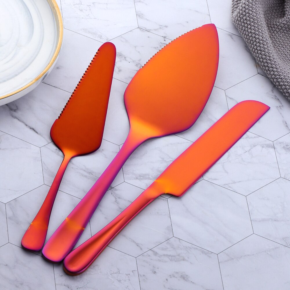 1/3PCS Stainless Steel Cake Shovel Set Bread Pizza Knife Dessert Pie Divider Cutter Spatula Server Baking Tool for Party Wedding: rainbow NO.3 set