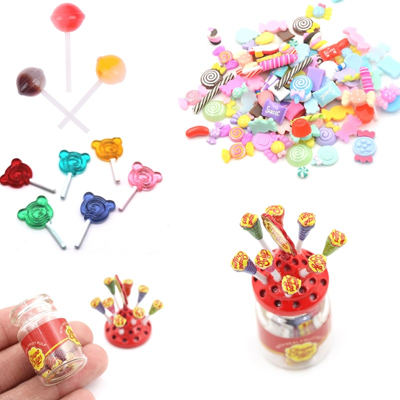 Miniature Food Dessert Sugar Mini Lollipops With Case Holder Candy For Doll House 1/12 Kitchen Furniture Toys Accessories 1:12