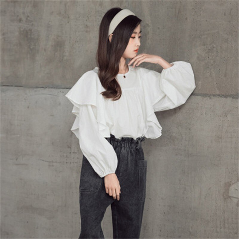 Ropa para adolescentes, camisas para niñas, blusa escolar con volantes de manga larga, Tops de princesa para niños, camisas blancas de 13 Y 2022