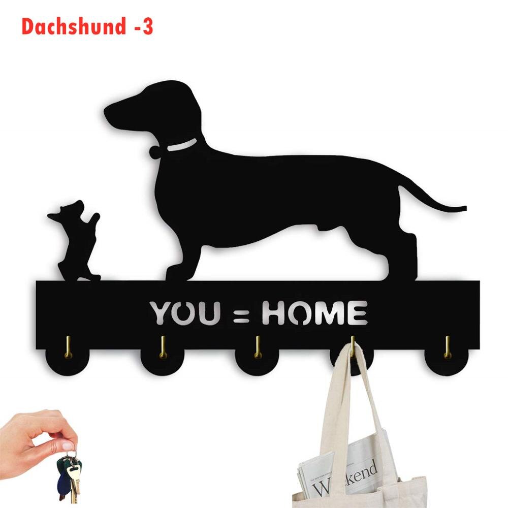 Ganchos: decoración de pared para perros, decoración de pared, ganchos para abrigos de madera, llavero, colgador de llaves para pared, entrada y cocina, 11,8 × 7,8 pulgadas, negro