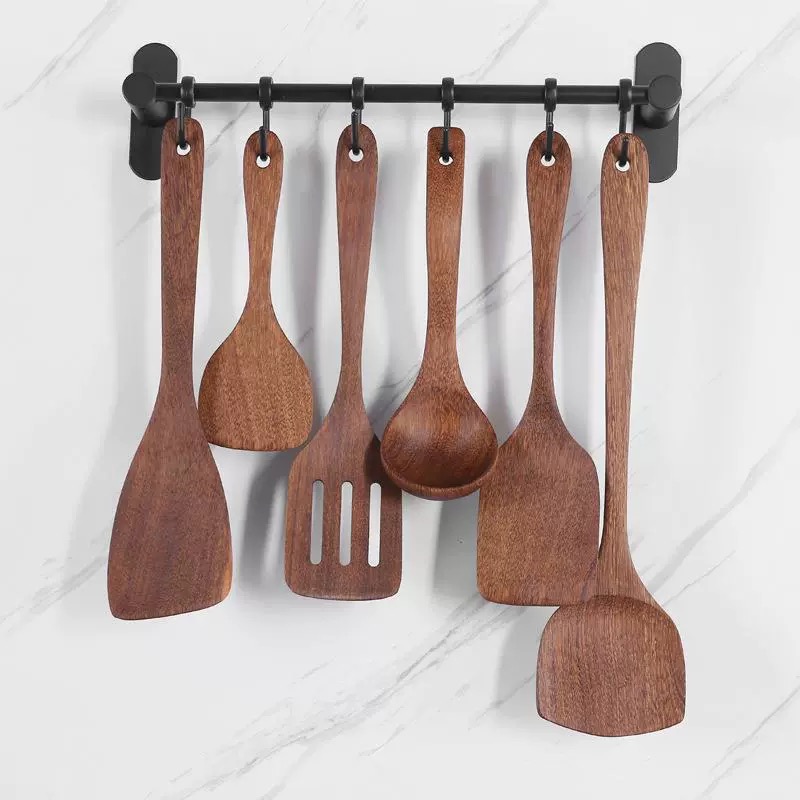 Espátula de madera, cuchara de madera, espátula para freír, cuchara de sopa resistente a altas temperaturas de madera maciza, sin pintura, sin cera, Material Natural