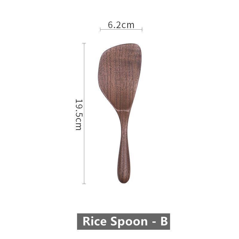 Musowood Black Walnut Wood Spoons Coffee Honey Spoons Wooden Japanese Style Stir Long Scoop Large Soup Kitchen Tableware: Rice spoon B