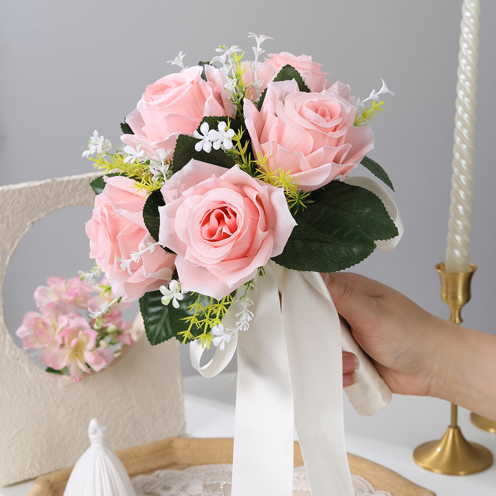 1 weißer Rosen-Hochzeits-Brautstrauß, mit „Liebe“-Dekor, für Hochzeiten, Valentinstag, Verlobungsfeiern: Grün