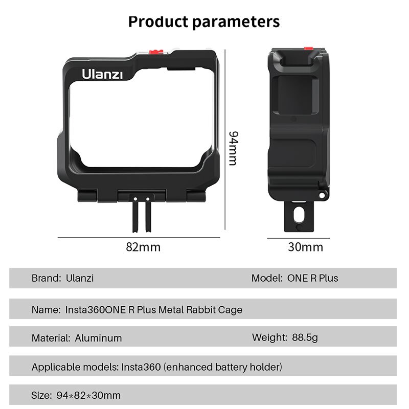 Ulanzi Insta360 ONE R Plus Metal Cage Frame Protective Vlog Case with Cold Shoe Mount Fill Light Microphone