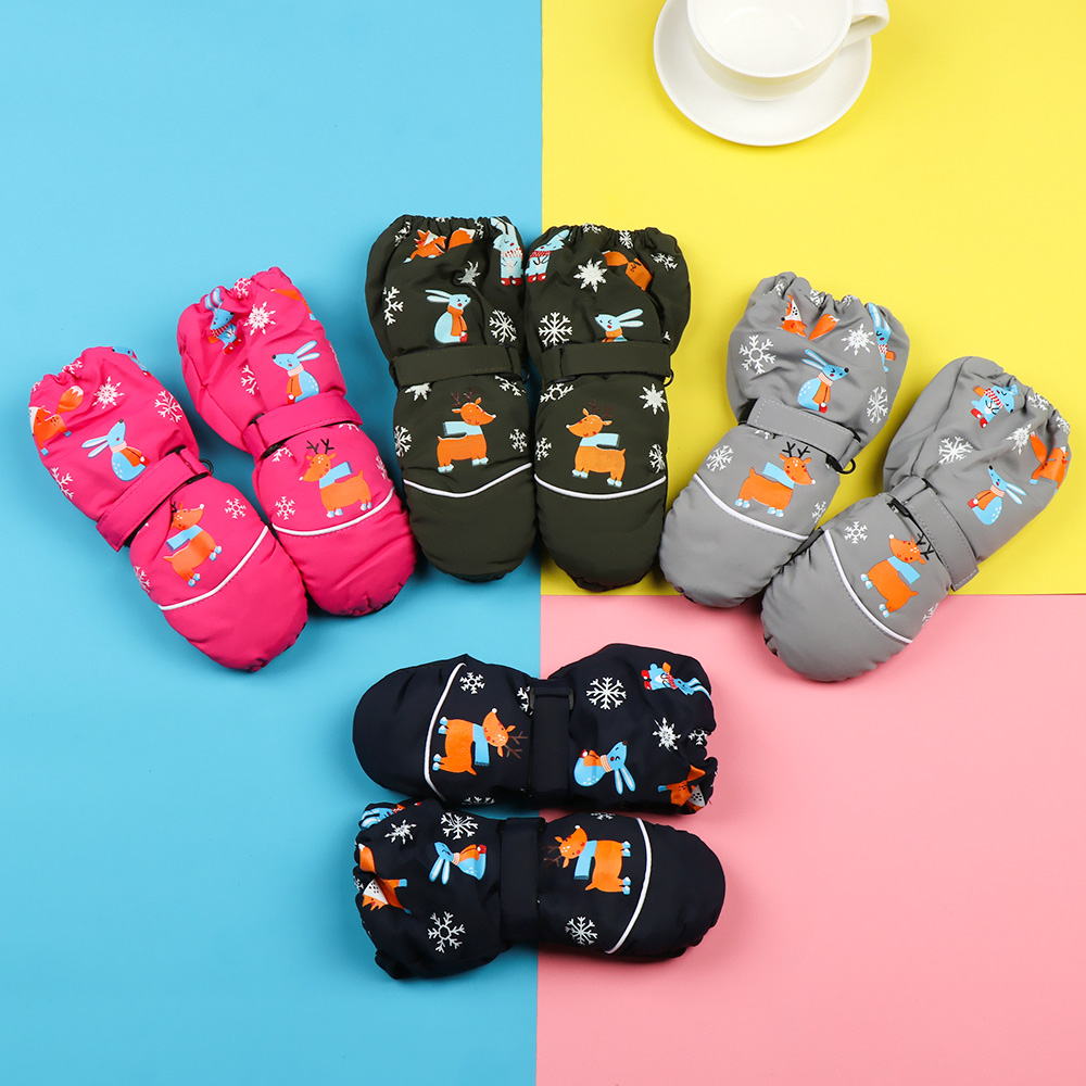 Guantes de esquí con dibujos animados para niños, manoplas de manga larga, resistentes al viento, impermeables, gruesos y cálidos para invierno, 2 a 6 años, 1 par