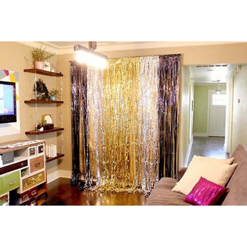 Metallic franje gordijn feestfolie kerstversiering bruiloft decoratie achtergrondfolie regengordijn kerstversiering