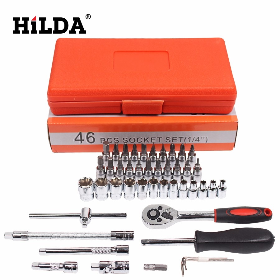Hilda 46 Pcs Auto Reparatie Tool Sets Combinatie Moersleutel Set Batch Hoofd Ratel Pal Socket Spanner Schroevendraaier Socket Set