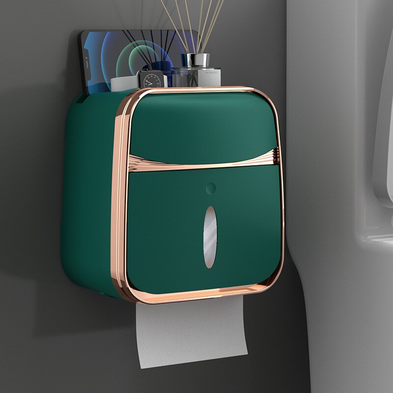 Toilet Wall Mounted Waterproof Roll Paper Box Toilet Paper Box Tube Paper Storage Rack Tissue Boxes Kitchen Bathroom Supplies: Green