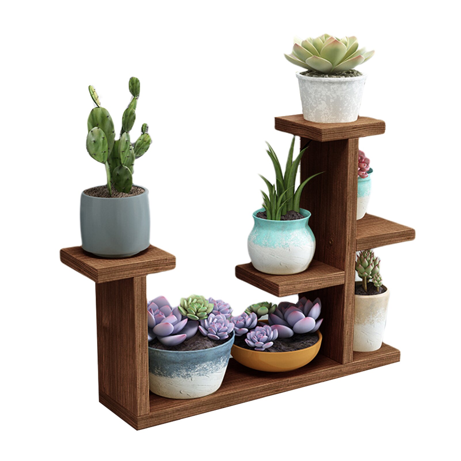 Balcony Multi Layers Wood Plant Stand Home Office Garden Flower Holder Free Standing Desktop Space Saving Indoor Decoration: Carbide B
