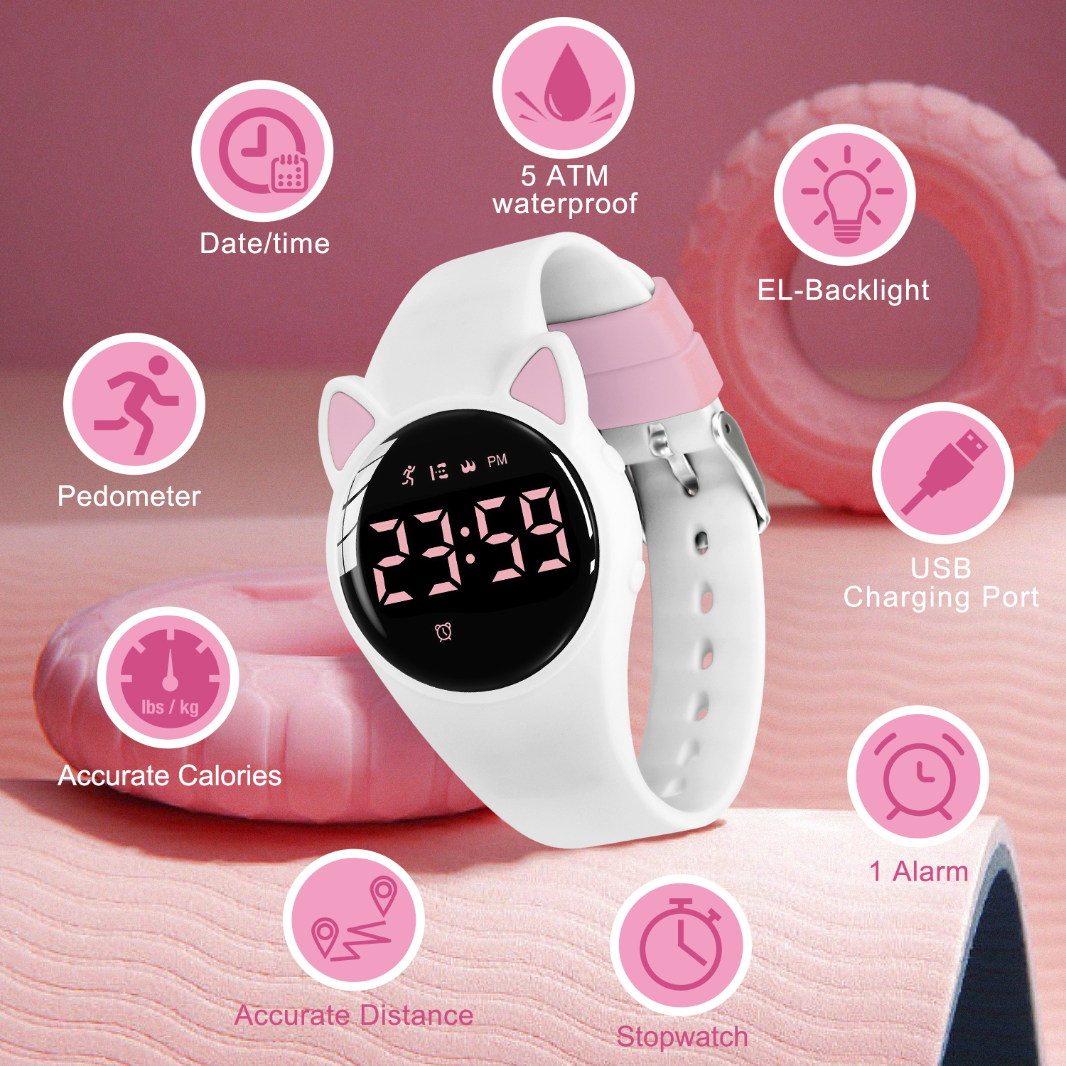 Kids Fitness Watch Digital Activity Tracker Watch for Kids Ages 3-12 Non-Bluetooth Alarm Count Steps Wrist Watch for Kids
