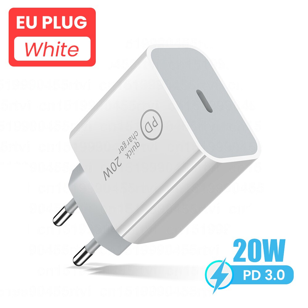 20W USB Type C Fast Charger For iPhone 13 12 Pro Quick Charge 4.0 QC3.0 PD USB Type C Fast Charging Travel Wall Charger EU/US: Single Port EU
