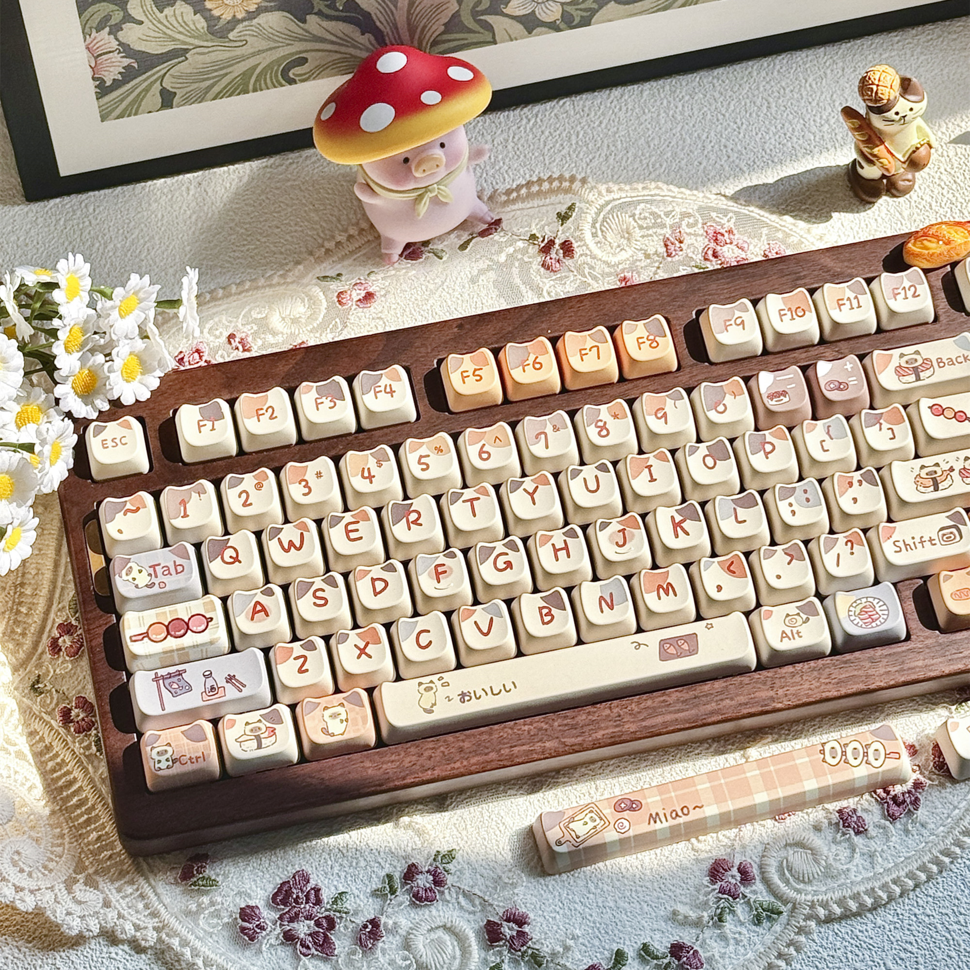 MAO Sushi Kitty keycap 142/145 teclas/Set Dye-Sub Anime Cute Keycaps para Mx Switch Mechanical Keycaps 6.25U 7U PBT Keycaps