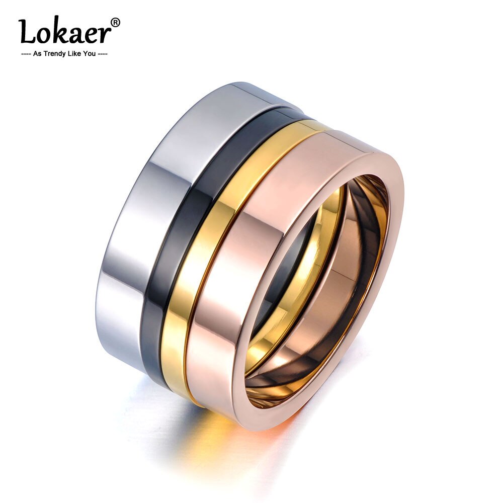 Lokaer modisch 4 in 1 Bunte Gold Einfache Ringe Schmuck Titan Edelstahl Hochzeit Engagement Ring Für Frauen Mädchen R19071