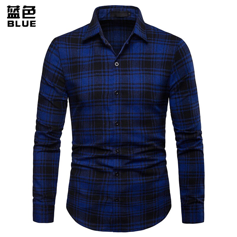 Geruit overhemd herfst lente rood geruit overhemd overhemd met lange mouwen zakelijk programmeur chemise heren heren geruite overhemden: Blauw / Xl