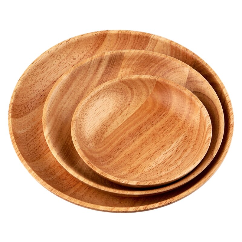 Wooden Serving Plates Set of 3 Dinner,Salad,and Dessert Plates for Eco-Friendly Living Solid Wood Snack Plate(3 Sizes): Default Title