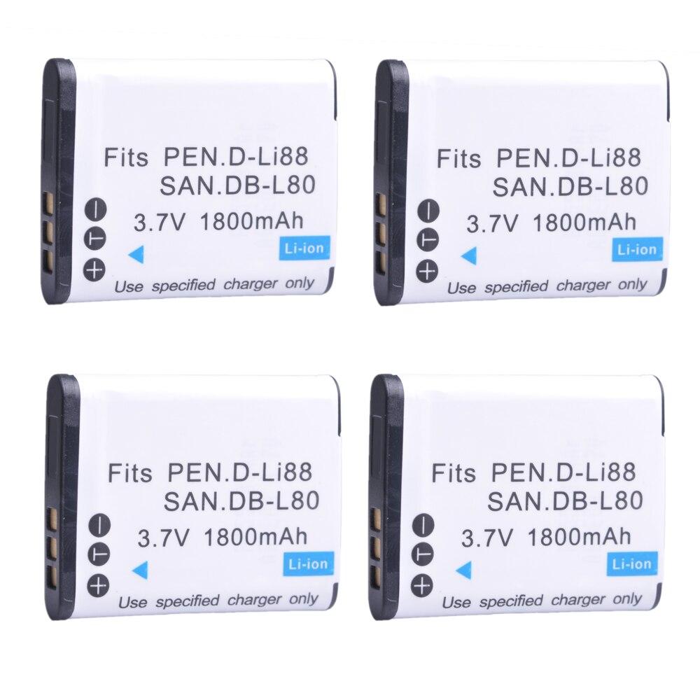 1800mAh DB-L80 D-Li88 Battery for Pentax Optio P70, P80, W90, WS80, for Panasonic HXDC1, DC2, for Sanyo Xacti VPC-CA100, CA102
