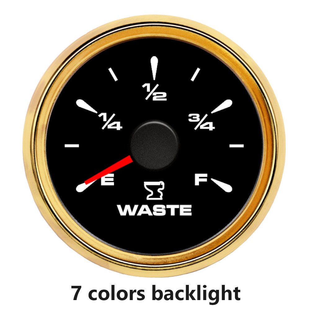 52mm Marine Holding Tank Level Gauge 0-190 ohm 240-33 ohm Boat Car RV Sewage Level Gauge Meter With 7 Colors Backlight 9-32V: Black gold R ohm
