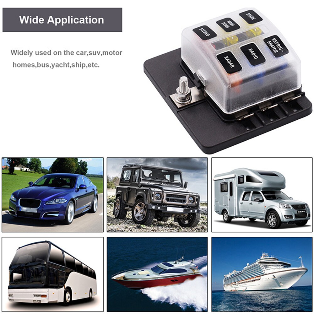 6 Way Blade Fuse Holder Box Auto Block Case With Screw Nut Terminal For 12-32V Car Truck Vehicle Marine Boat Motorhome
