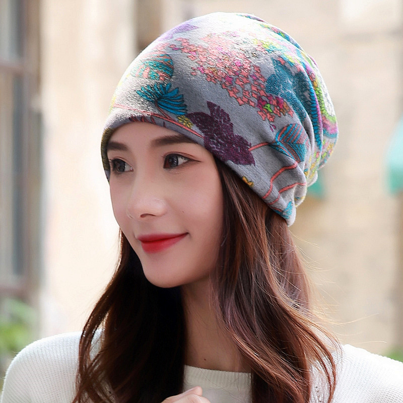 Longguard Polyester chapeau adulte décontracté flocon de neige bonnets femmes printemps automne femme casquette écharpe: grey S2