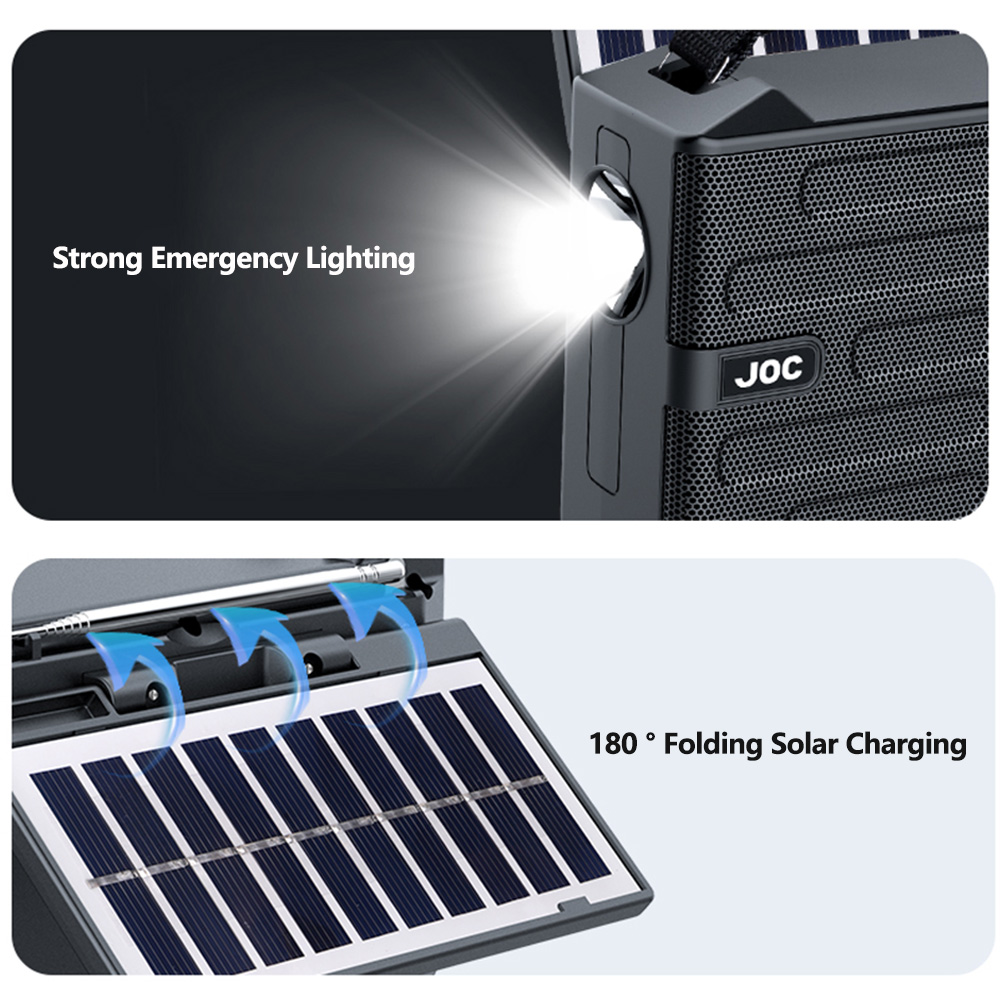 Portable FM AM SW Radio Rechargeable Outdoor Solar Full Band High Sensitivity Radio Receiver with LED Lighting Bluetooth Speaker