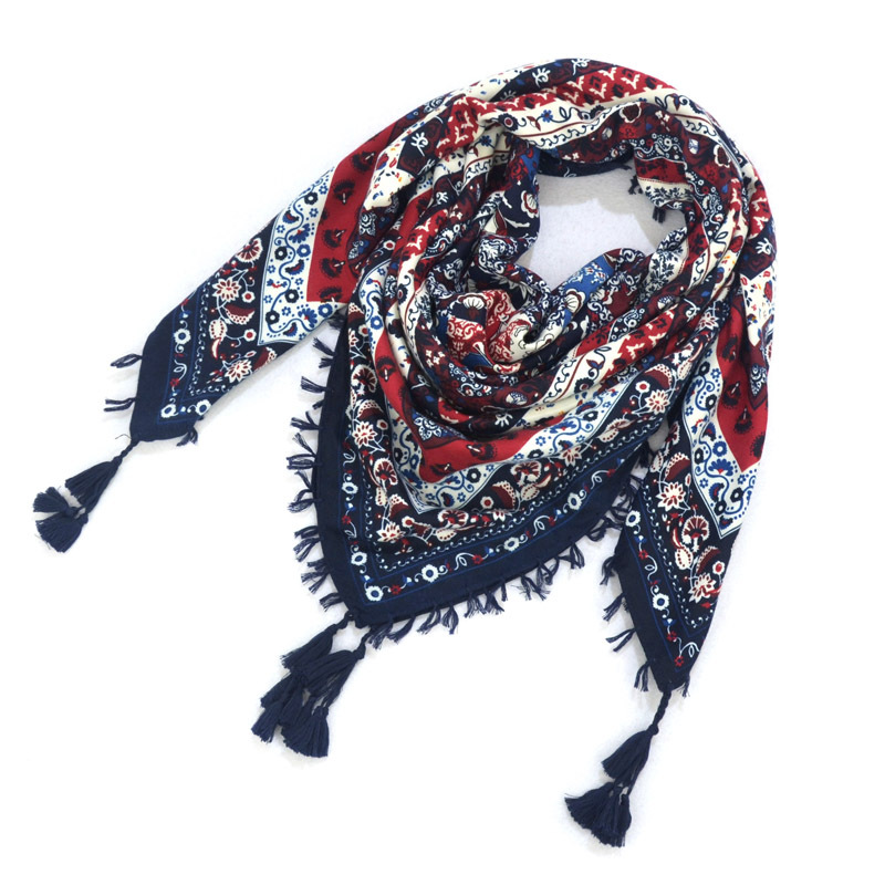 Boheemi huivi naisten talvikääre retrokuvioinen tupsukuvioinen naisten huivi iso neliöhuivi 115cm puuvillaista foulard-kukkakuvioista nenäliinaa: 13