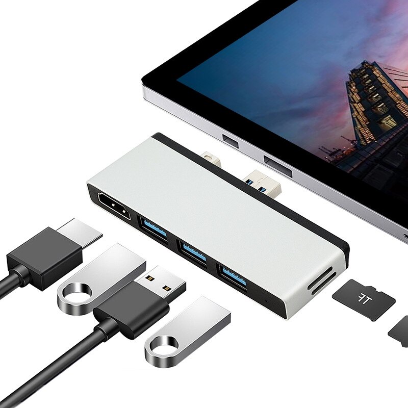 Estación de acoplamiento HDMI 4K para Surface Pro 5/6, accesorio de portátil, USB 3,0, HDMI, convertidor de estación de acoplamiento de tarjeta TF